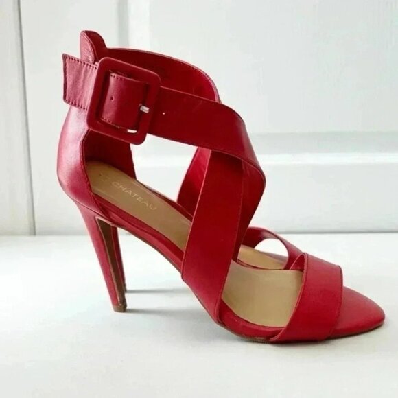 Le Chateau Strappy Leather Sandals High Heel Stilettos Red Size 7.5 - Picture 2 of 15